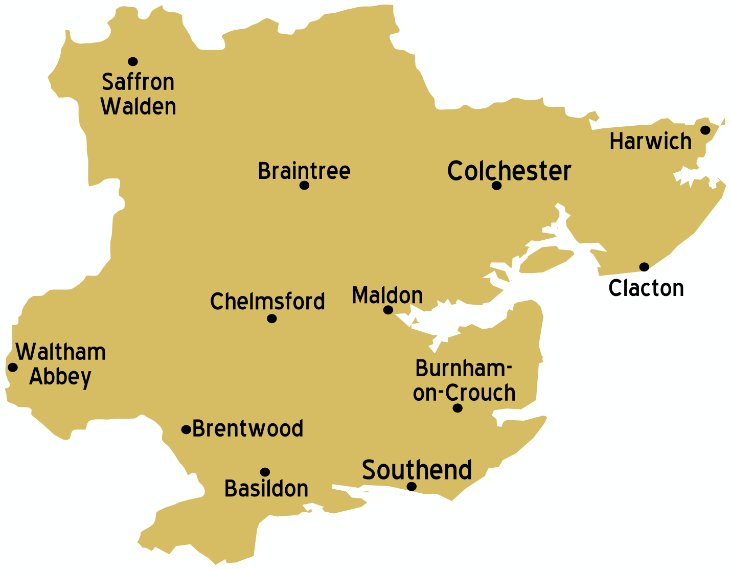Map of Essex showing major towns we work with