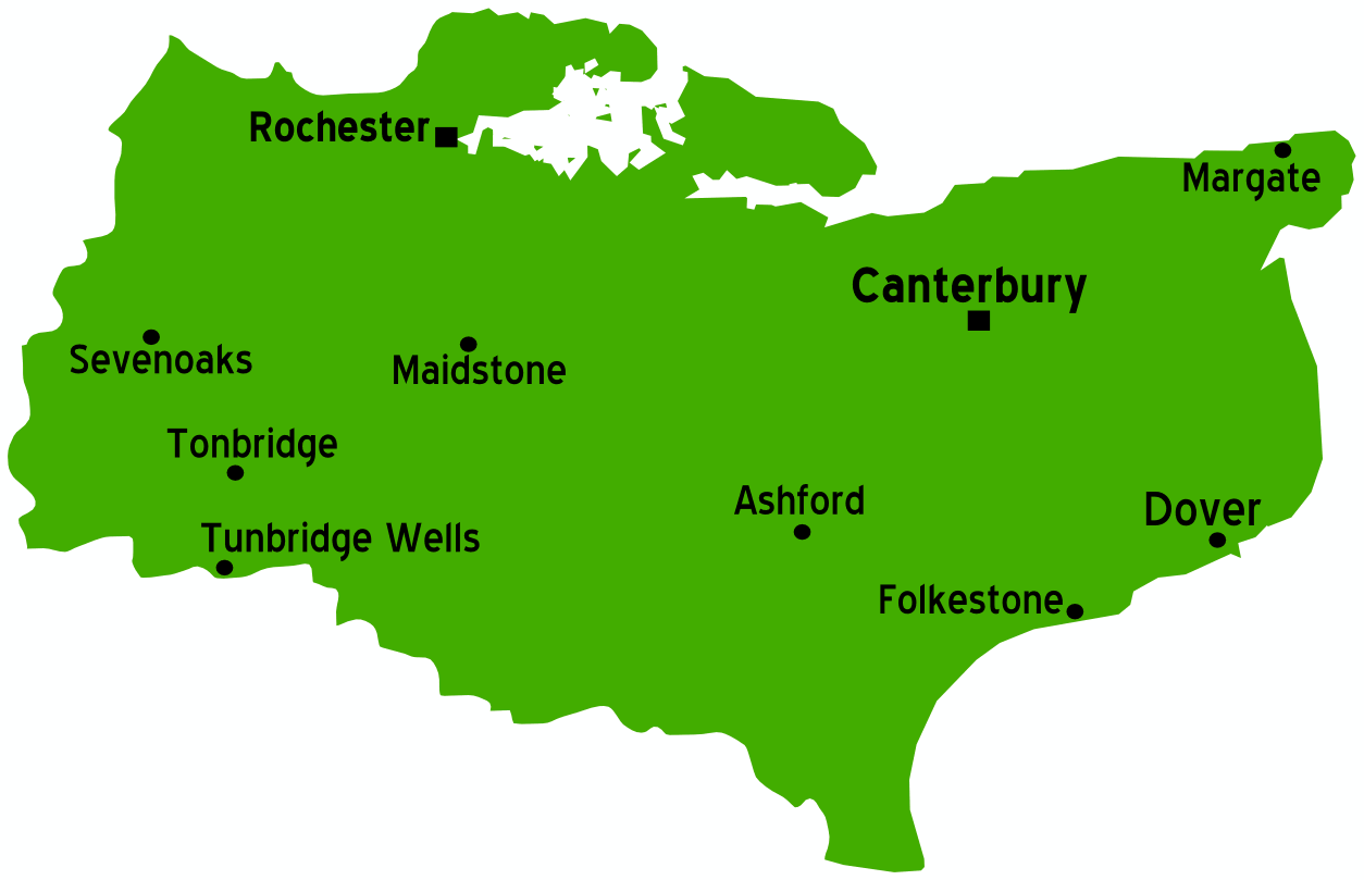 Map of Kent showing major towns we work with